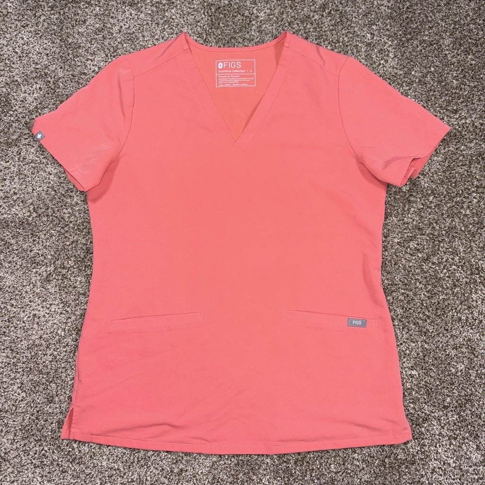 FIGS Scrub Top Womens Small Coral V-Neck Technical Collection FW1100